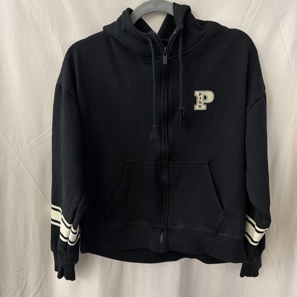 Victoria's Secret Tops - Victoria's Secret PINK Hoodie Womens M Black Full Zip Logo Pocket